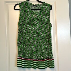 Tommy Hilfiger XL sleeveless top with defined waist and ruffle detail at neck.